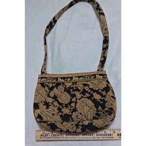Vintage Victorian Heart Quilted Black Gold Paisley Shoulder Bag